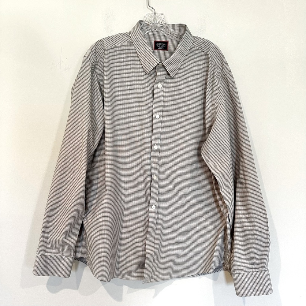 UNTUCKit Cotton Casual Button Up Shirt Men's XXL Brown Tan Slim Fit Wrinkle Free